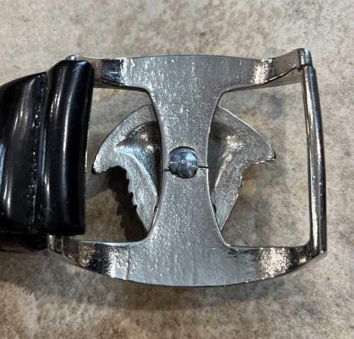 Andrea Womens Small Black patent leather, silver Medusa buckle Fashion N - Picture 8 of 8