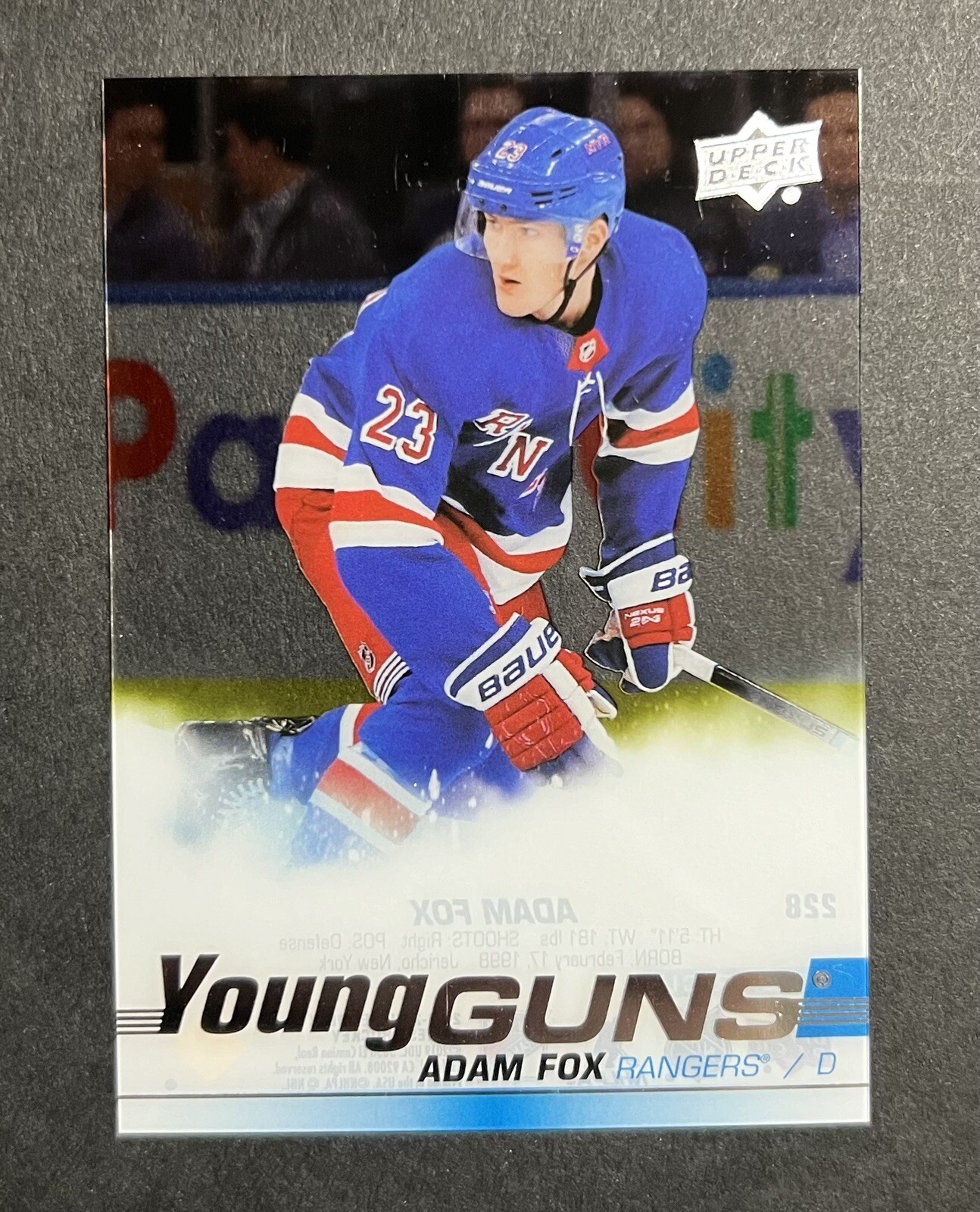 2019-20 Upper Deck Series 1 Hockey Adam Fox Clear Cut Young Guns Rookie RC #228