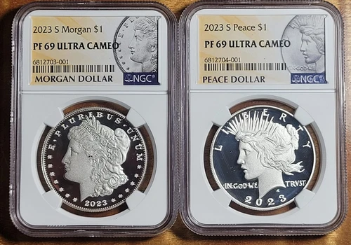 2023 S Morgan & Peace Silver Dollar Proof Coin  (23XF) NGC PF69 - Exact Coins !