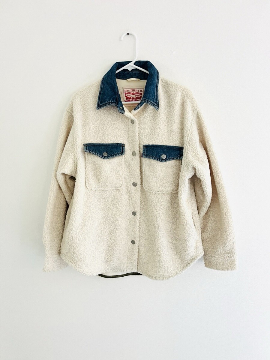 Levi’s Nola Shacket White Oversized Sherpa Fleece Shirt Jacket Medium