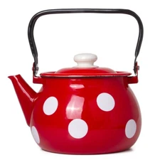 2.7-qt STPGOODS Red Polka Dot Enamel Teapot Stovetop Kettle Vintage Enamel Pot