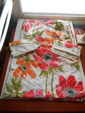 Vintage Vera Neumann Wild Full Sheet Set Percale Big Pink/Orange Poppies Floral