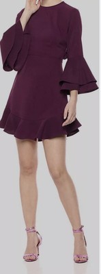 Drew Mia Draped Crepe Dress Deep Bordeaux Red Color Flutter Details $322 New