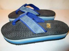 NOS Vintage 80s RAINBOW Flip Flops Pale Three Color Blue Tones Child Sandals 1
