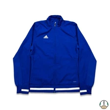Adidas Jacket Mens Small Blue Climalite Stripe Full Zip Windbreaker Bomber