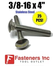 (Qty 25) 3/8-16 x 4" Stainless Steel Carriage Bolt (Full Thread) 18-8 / 304