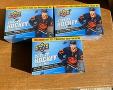 (3) 2021-22 Upper Deck NHL Mega Boxes. RC Bonus Pack. Zegras, Caufield. Sealed