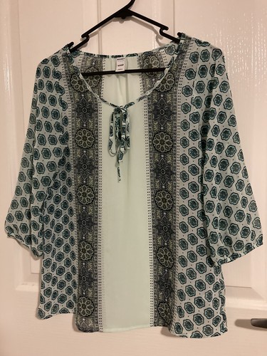 Old Navy Bohemian 3/4 Sleeve Blouse Top Tie Front Womens Size XS - Picture 5 of 11