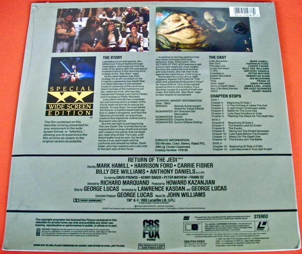 STAR WARS RETURN of the JEDI LASER DISC 2-DISC SET CBS FOX VIDEO EXTENDED PLAY - Image 2 of 4