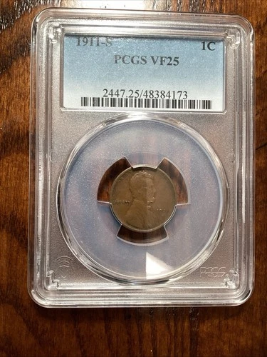 Beautiful High Grade 1911-S Lincoln Cent.  PCGS GRADED VF25