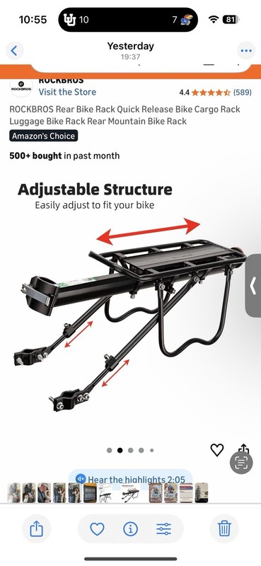 ROCKBROS Bike Cargo Rack Rear Quick-Release Luggage Cargo Rack