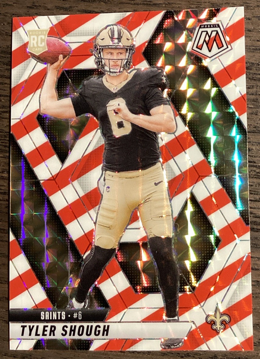 2025 Panini Mosaic Tyler Shough RC Rookie Red & White Stripe Prizm Saints #312