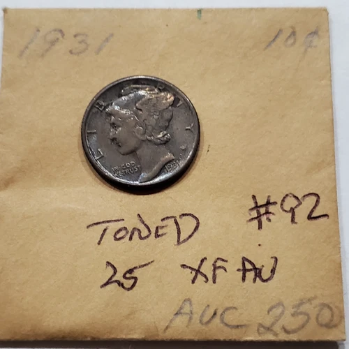 1931 Mercury Dime  AU-UNC TONED  #92