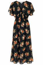 Favlux Floral Maxi Dress Women S Black Rust Rose Smocked Waist Boho Cottagecore