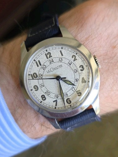 Vintage Jaeger-LeCoultre JLC Pilot Watch Stainless SERVICED 1940s 24 Hour Dial