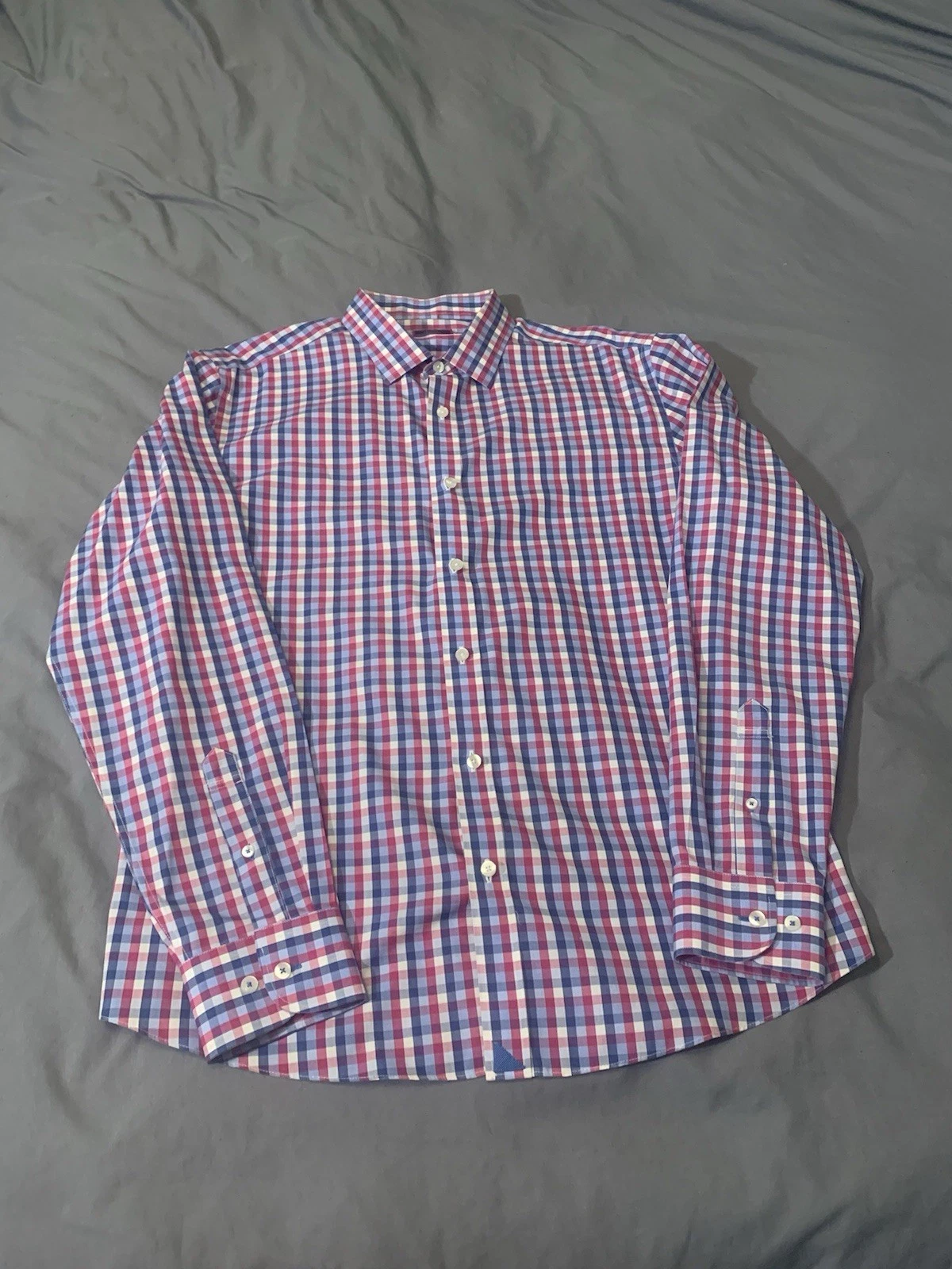 UNTUCKit Mens XL Red/ Blue Slim-wrinkle free Long Sleeve Button Down Dress Up
