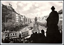 Vtg 1970s PRAHA Prague Wenceslas Square Statue Tram B&W Postcard K041