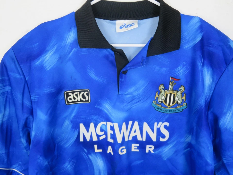 Vintage Newcastle United Jersey Mens XL Blue Soccer McEwan's Lager Made UK 90s - Image 2 of 4