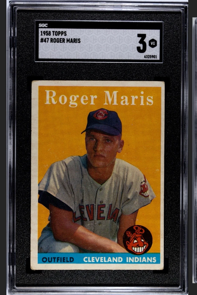 🔥⚾️РОДЖЕР МАРИС⚾️🔥1958 TOPPS SGC 3 VG EX #47 КАРТОЧКА ДЕБЮТАНТА ИНДЕЙЦЫ ЯНКИ - Изображение 3 из 4