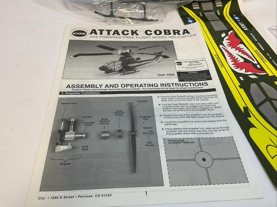 VINTAGE NOS COX ATTACK COBRA FUSELAGE CONTROL LINE HELICOPTER CL HELI FOR 049 - Image 2 of 4