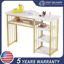 New Manicure Nail Table Beauty Salon  3-Tier Side Shelves Station Desk White