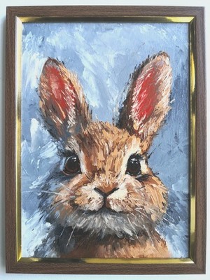 Original Oil Painting  Frame 5.1 х7.1 in. Hare. Brother Rabbit. Made with love