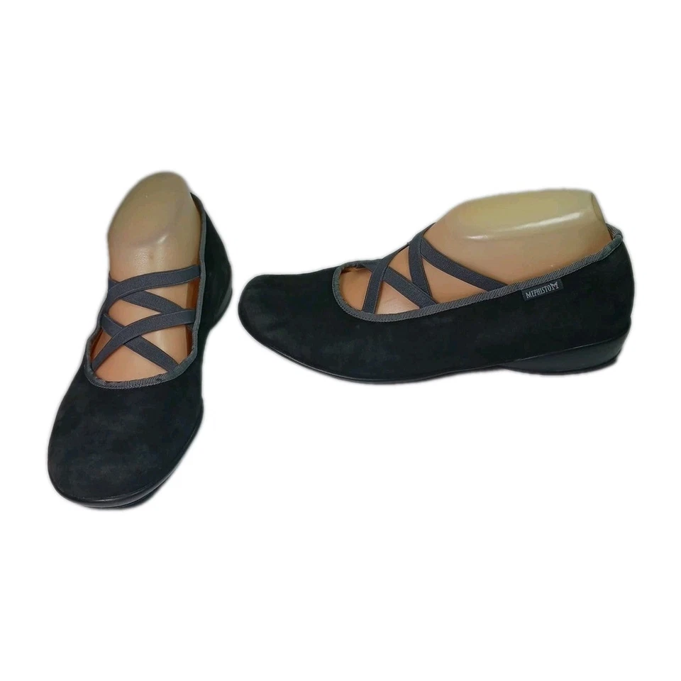 Mephisto Bayka Gamuza Ballet Pisos Para Mujer Talla 7.5 EE. UU. 38 UE Negro Correas Elásticas Foto 2 de 4