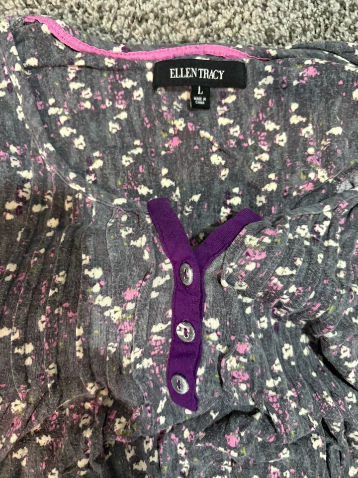 Conjunto de pijama Ellen Tracy para mujer L gris, rosa, blanco, púrpura conjunto de 2 piezas pantalones Foto 2 de 4