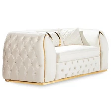 Charisma Collection Loveseat Luxurious Velvet Couch Tufted Upholstery Gold Cream