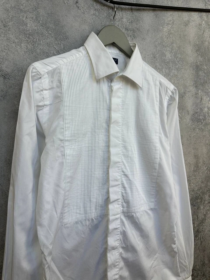 Camisa Esmoquin Blanca Artesanal Finamore Napoli Alumo Lujosa Algodón Talla M Foto 3 de 4