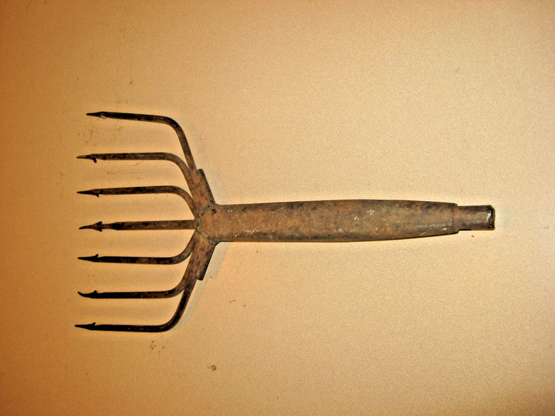 ANTIQUE STEEL FISHING SPEAR WITH 7 TINES 