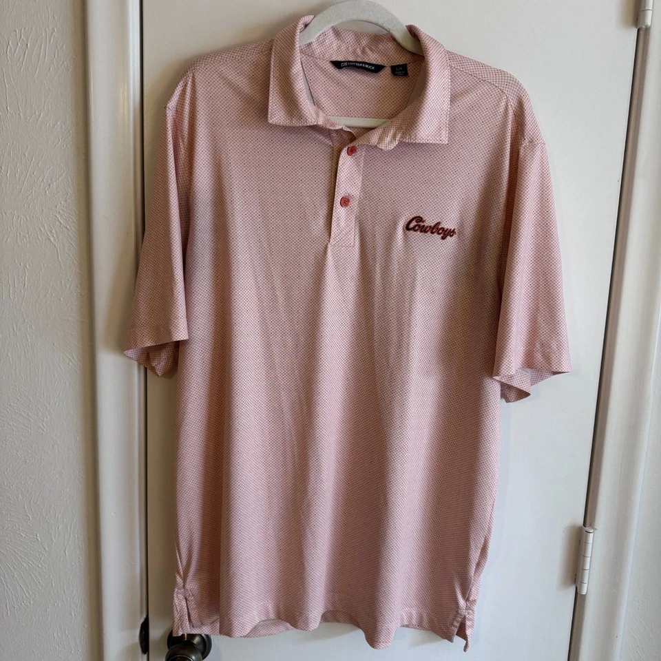 Polo Oklahoma State OSU Cowboys naranja blanco estampado cortador y Buck Performance Foto 2 de 4