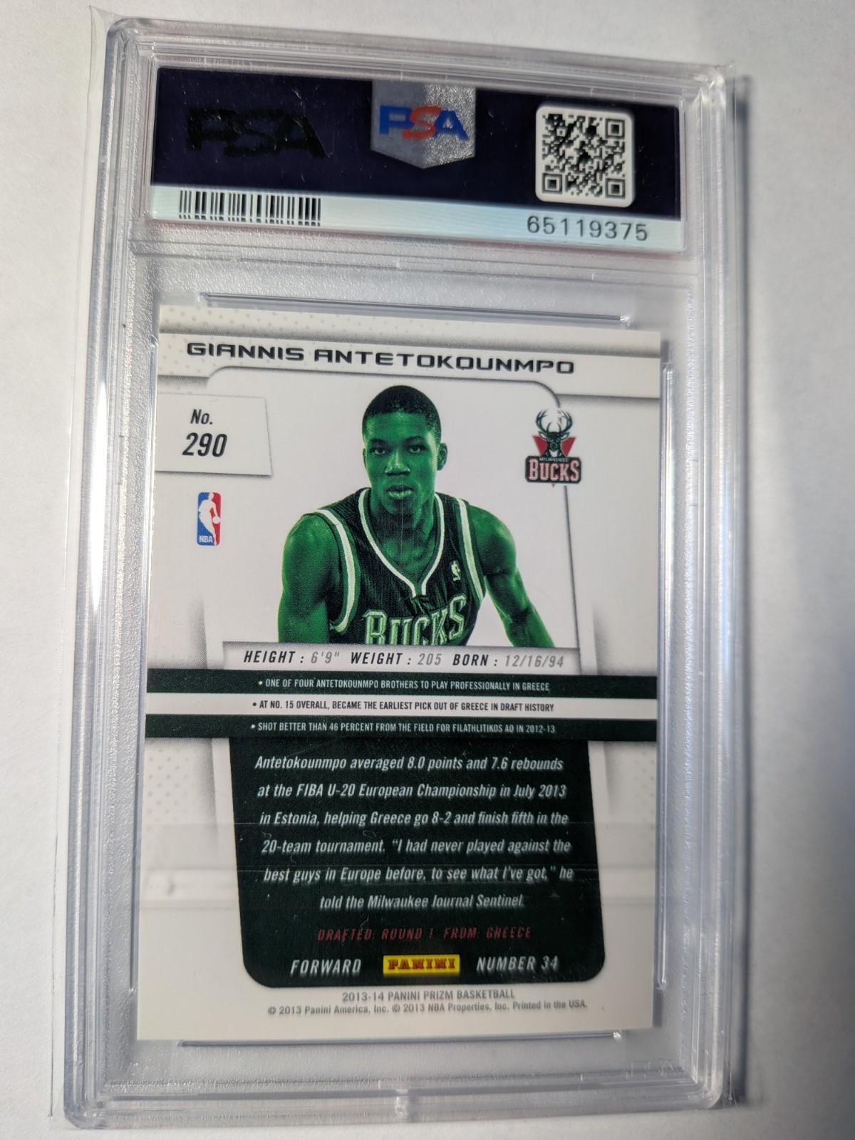 2013-14 Panini Prizm - #290 Giannis Antetokounmpo (RC) PSA 9 view 2