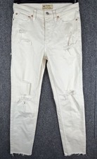 Free People White High Rise Ripped Knee Distressed Hem Skinny Jeans Size 26