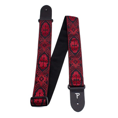 Perris Leather - Red Crosses Jacquard Ribbon Guitar Strap, With Leathe
