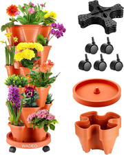 Fioriera Impilabile per Fragole Verticale 6 Livelli, Vaso Multistrato Con Ruote,