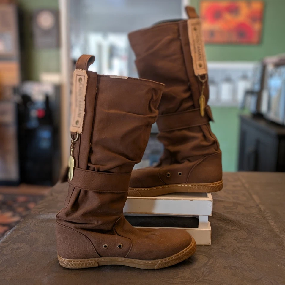 Chintamani Flower of Life Brown Handmade Canvas Low Boots Size 39 NEW - Image 2 of 4