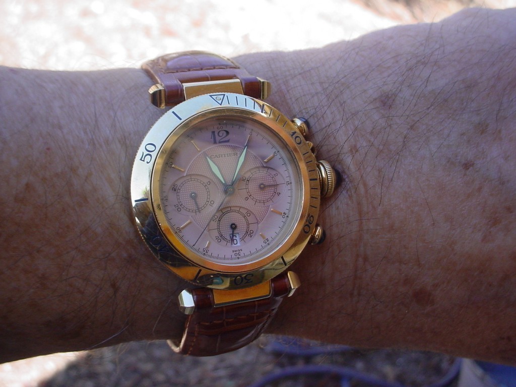 Cartier Pasha Chronograph W3007651 18K Gold Case & Deployant. 38