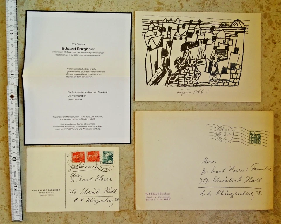 Eduard Bargheer Autograph 2 Karten signiert Iscia Blankenese Traueranzeige