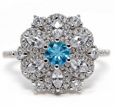 2CT Aquamarine  White Topaz 925 Solid Sterling Silver Ring Jewelry Sz 6