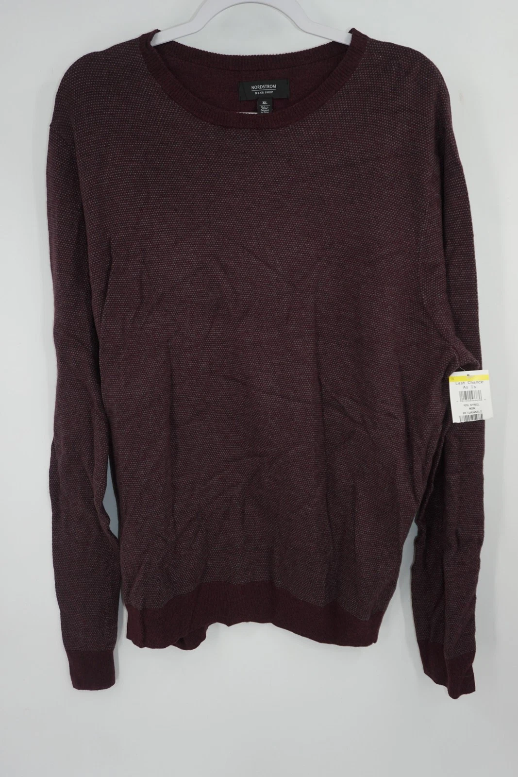 Nordstrom Mens Shop Sweater Mens XL Dark Burgundy Wool Blend Crewneck Pullover