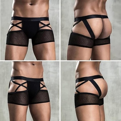 Men Sexy Butt-Flaunting Jockstraps Underwear Low Rise Breathable Brief Mesh Lace - Picture 4 of 5