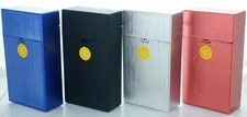 4 Pack 100' Push-to-Open Plastic Cigarette Case w/ Metallic Finish Design