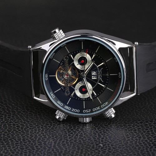 Luxury Men's Automatic Mechanical Tourbillon Date Waterproof Rubber Sports Watch - Picture 4 of 17
