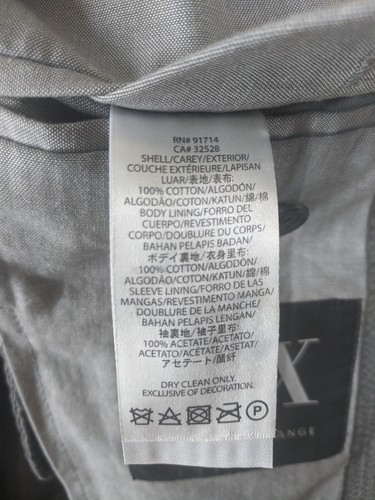 Armani Exchange 100% Cotton Gray Blazer 2 Button 1 Vent US Size 34 Reg.- MINT - Picture 9 of 11