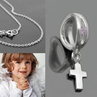 MäDchen Rosa Zirkonia Infinity Taufring Kreuz AnhäNger + Kette 38 Cm Silber 925