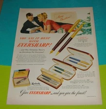 1949 PRINT AD~EVERSHARP PEN CHRISTMAS Kimberly Pockette Tree & Presents