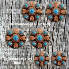 Turquoise Feather  Concho Saddle Set CON00300-F-SD-SET-2