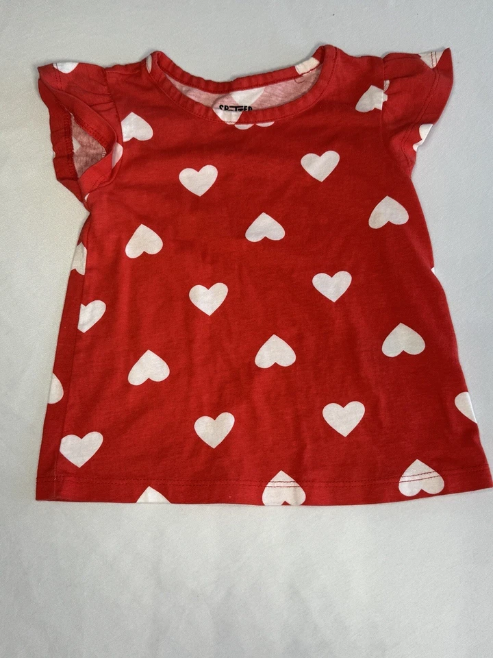 Niñas Corazón Camisa San Valentín Manga Corta Rojo Blanco Camiseta Top Camiseta Talla 2T Foto 2 de 4