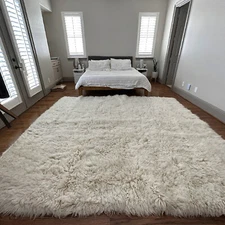 ULTRA-PLUSH GREEK FLOKATI RUGS. LONG 4” PILE. STYLISH OFF WHITE WOOL AREA RUG